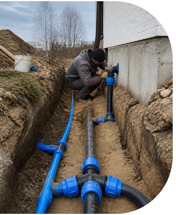 Монтаж наружного водопровода на участке под ключ в Красноярске